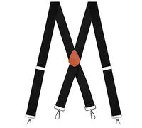 Buyless Fashion Heavy Duty Suspenders for Men - 48" Adjustable Straps 1 1/2" - X Back with Strong Hooks - 5145-Black