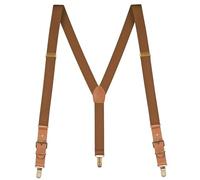 Buyless Fashion Leather End Suspenders for Men - 48" Elastic Adjustable Straps 1 1/4" - Y Shape - 5136-Camel