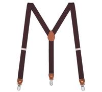 Buyless Fashion Leather End Suspenders for Men - 48" Elastic Adjustable Straps 1 1/4" - Y Shape - 5138-Brown