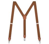 Buyless Fashion Leather End Suspenders for Men - 48" Elastic Adjustable Straps 1 1/4" - Y Shape - 5138-Camel