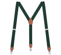 Buyless Fashion Leather End Suspenders for Men - 48" Elastic Adjustable Straps 1 1/4" - Y Shape - 5138-Hunter-Green