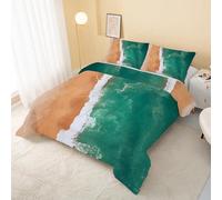 buyluhn Beach Ocean Coverless Duvet Single 7.5 Tog Summer Coastal Supersoft Cosy Lightweight Quilt, Green Machine Washable & Quick Drying, All in One Reversible Comforter R&217