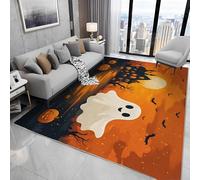 buyluhn Carpet Machine Washable, Ghost Pumpkin Bat Low Pile Soft Floor Rug 200x300, Large Rugs for Living Room Bedroom Bedside, Halloween Orange Non Slip Absorbent Kitchen Rug N363