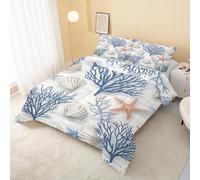 buyluhn Coral Coverless Duvet King Size 7.5 Tog Summer Marine Life Supersoft Cosy Lightweight Quilt, Abstract Machine Washable & Quick Drying, All in One Reversible Comforter Q&219
