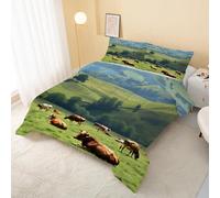 buyluhn Cow Animal Green Coverless Duvet Super King 7.5 Tog Summer Natural Landscape Supersoft Cosy Lightweight Quilt, Machine Washable & Quick Drying, All in One Reversible Comforter W&300