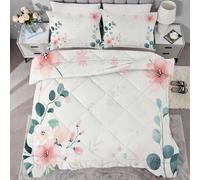 buyluhn Double Duvet 7.5tog Flower Coverless Duvet Reversible All Seasons Quilt Double Size, Flower Comforter Machine Washable for Double Bed Summer Winter,Lightweight with 2 Pillowcases