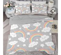 buyluhn Double Duvet 7.5tog Rainbow Coverless Duvet Reversible All Seasons Quilt Double Size, Gray Comforter Machine Washable for Double Bed Summer Winter,Lightweight with 2 Pillowcases