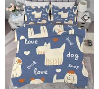 buyluhn Double Duvet Dog Coverless Duvet Reversible All Seasons Quilt Double Size 7.5 tog, Blue Animals Comforter Machine Washable for Double Bed Summer Winter, Lightweight, 2 Pillowcases