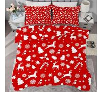 buyluhn Double Duvet Red Christmas Coverless Duvet Reversible All Seasons Quilt Double Size 7.5 tog, Ornaments Comforter Machine Washable for Double Bed Summer Winter, Lightweight, 2 Pillowcases