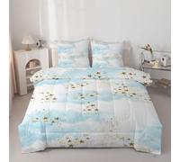 buyluhn Double Duvet Star Pattern Coverless Duvet Reversible All Seasons Quilt Double Size 7.5tog, Cloud Pattern Comforter Machine Washable for Bed Summer Winter, Lightweight, 2 Pillowcases &E938