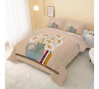 buyluhn Flowers Coverless Duvet King Size 7.5 Tog Summer Modern Art Supersoft Cosy Lightweight Quilt, Apricot Machine Washable & Quick Drying, All in One Reversible Comforter R&29