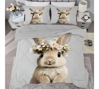 buyluhn King Size Duvet 7.5tog Animal Rabbit Coverless Duvet Reversible All Seasons Quilt, Grey Comforter Machine Washable for King Bed Summer Winter,Lightweight with 2 Pillowcases