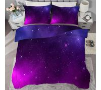 buyluhn King Size Duvet Purple Stars Coverless Duvet Reversible All Seasons Quilt 7.5 tog, Cosmos Comforter Machine Washable for King Bed Summer Winter, Lightweight, 2 Pillowcases