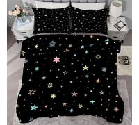 buyluhn King Size Duvet Stars Coverless Duvet Reversible All Seasons Quilt, Black Comforter Machine Washable for King Bed Summer Winter, Lightweight, 2 Pillowcases