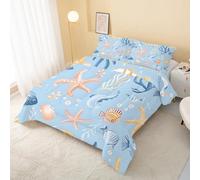 buyluhn Ocean Life Super King Coverless Duvet 7.5 Tog, Modern Blue Soft Quilt Comforter Set for Adults, Superking Duvets for Bedroom Decor, All Seasons Lightweight Easy Care Bedding W&115