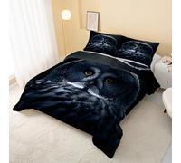 buyluhn Owl Coverless Duvet Double 7.5 Tog Summer Animal Supersoft Cosy Lightweight Quilt, Black Blue Machine Washable & Quick Drying, All in One Reversible Comforter R&68