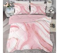 buyluhn Single Duvet 7.5tog Marble Coverless Duvet Reversible All Seasons Quilt Single Size, Pink Comforter Machine Washable for Single Bed Summer Winter,Lightweight with 1 Pillowcases