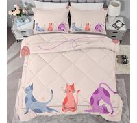 buyluhn Single Duvet Cat Coverless Duvet Reversible All Seasons Quilt Single Size 7.5 tog, Beige Comforter Machine Washable for Single Bed Summer Winter, Lightweight, 1 Pillowcases