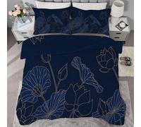 buyluhn Single Duvet Navy Blue Flower Coverless Duvet Reversible All Seasons Quilt Single Size 7.5 tog, Lotus Comforter Machine Washable for Single Bed Summer Winter, Lightweight, 1 Pillowcases