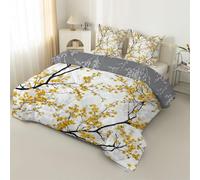 buyluhn Single Duvet Yellow Flowers Branch Coverless Duvet Reversible All Seasons Quilt Single Size 7.5tog, Fork Comforter Machine Washable for Bed Summer Winter, Lightweight, 2 Pillowcases &W10