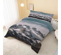 buyluhn Snowy Mountains Coverless Duvet Double 7.5 Tog Summer Landscape Supersoft Cosy Lightweight Quilt, Nature Machine Washable & Quick Drying, All in One Reversible Comforter Q&88