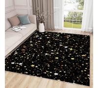 buyluhn Stars Abstract Carpet Machine Washable, Space Low Pile Soft Floor Rug 150x250, Large Rugs for Living Room Bedroom Bedside, Black Gold Non Slip Absorbent Kitchen Rug G-167