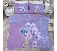 buyluhn Superking Size Duvet 7.5tog Dandelions Coverless Duvet Reversible All Seasons Quilt, Purple Comforter Machine Washable for Superking Bed Summer Winter,Lightweight with 2 Pillowcases