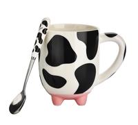 BUYNEED 20 oz Cow Cute Mug Hand Painted Design Large Tea Coffee Milk Ceramic Cup Mug with Non-Skid Silicone Feet and Cow Spoon,Mother's Day and Christmas Birthday Gifts for Women, Big