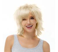 BUYOGET Anime Halloween Wig for Cosplay Party, Synthetic Layered Short Hair Wigs with Bangs Platinum Blonde