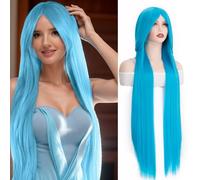 BUYOGET Long Blue Wigs with Fringe for Women 40 Inches Straight Wig for Costume Halloween Cosplay Anime Party