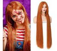 BUYOGET Long Orange Wigs for Women 40Inch Straight Wig with Fringe for Costume Halloween Cosplay Anime Party