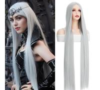 BUYOGET Long Silver Grey Wigs for Women 40 Inches Straight Wig for Costume Halloween Cosplay Anime Party
