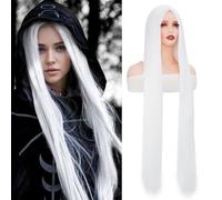 BUYOGET Long White Wigs for Women 40 Inches Straight Wig for Adults Costume Halloween Cosplay Anime Party