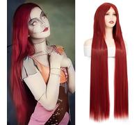 BUYOGET Long Wire Red Wigs with Fringe for Women 40 Inches Straight Wig for Costume Halloween Cosplay Anime Party