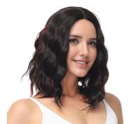 BUYOGET Medium Short Wig Wavy Bob Wig Realistic Natural Lace Front Scalp Adjustable Synthetic Shoulder Length Curly Wigs for Women Black Mix Red