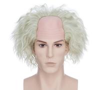 BUYOGET Mens White Blonde Short Curly Wig Mad Scientist Einstein Bald Wig for Cosplay Halloween Party Movie