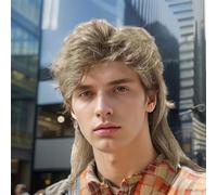 BUYOGET Mens Wig Brown Grey Mullet Wig 70s 80s Wigs for Men Sythetic 21 Inches Fancy Dress Rock Party Wigs for Cosplay Role-playing