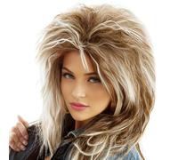 BUYOGET Mens Wig Brown Mix White Mullet Wig 70s 80s Wigs for Men Sythetic 21 Inches Fancy Dress Rock Party Wigs for Cosplay Role-playing