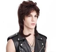 BUYOGET Mens Wig Reddish Brown Mullet Wig 70s 80s Wigs for Men Sythetic 21 Inches Fancy Dress Rock Party Wigs for Cosplay Role-playing