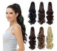 BUYOGET Ponytail Extension Long Curly Wavy Claw Jaw Clip in Synthetic Hairpiece Pony Tail Tale 16 Inches Bleach Blonde