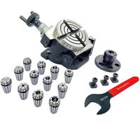 Buyohlic 3" Inch I 80mm 4 slot Tilting Rotary table with (ER16-12 Pcs Collet Set (Range1/32-3/8")) ER Adapter & Spanner (ER20-14 Pcs Collet Set (Range1/16-1/2"))