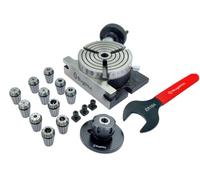 Buyohlic 4" (100mm) 3-Slot Rotary Table with ER Adaptor & T-Nuts with Spanner (ER16-12Pcs Collet Set (Range 1/32-3/8''))