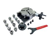 Buyohlic 4" (100mm) 3-Slot Rotary Table with ER Adaptor & T-Nuts with Spanner (ER25-12Pcs Collet Set (Range 1/8-5/8''))