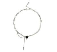 Buyongwant Irregular Heart Necklace for Women Y2k Pink Zircon Pearl Diamond Women's Fashion Pendant Hot Fashion Pink Jewelry for Women, small-scale, Zinc, No Gemstone