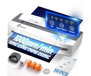 Buyounger 4-Roller A3 Laminator, 11 in 1 Cold & Thermal Heavy Duty Laminstor Machine, 60s Warm-up, LED Touch Panel, Smart Jam Prevention, Auto Shut-Off, 50 Laminating Sheets for Office School