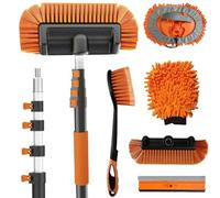 Buyplus 18FT Reach Car Wash Brush with Long Handle - Car Cleaning Kit with 3-12FT Extension Pole, Wheel Brush, Microfiber Cleaning Mop, Mitt, Window Squeegee for RV Truck SUV Boat Solar Pane Washing