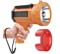 BUYSIGHT - 1000,000 Lumens 600 Yard Range Rechargeable Flashlight, Solar Charging, Large Flashlights with USB C Side Flood Light Red Lens (Solar Orange)