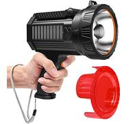 BUYSIGHT Rechargeable Spotlight Flashlight, 1000,000 lumens 600 Yards Range Solar Charge Hand held Large flashlights with red Lens Side Flood Light Warning Light USB C Input (Solar Red)