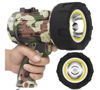 BUYSIGHT Rechargeable Spotlight Flashlight Floodlight, 1600 lumens Handheld Spot Lights IP67 Waterproof COB Camping Lantern with Red Filter (Camouflage Gray-COB)