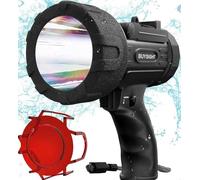 BUYSIGHT Rechargeable Spotlight Flashlight, Hand held Spotlight 200,000 lumens Waterproof Flashlight Hunting Lamp with red Filter(Black)